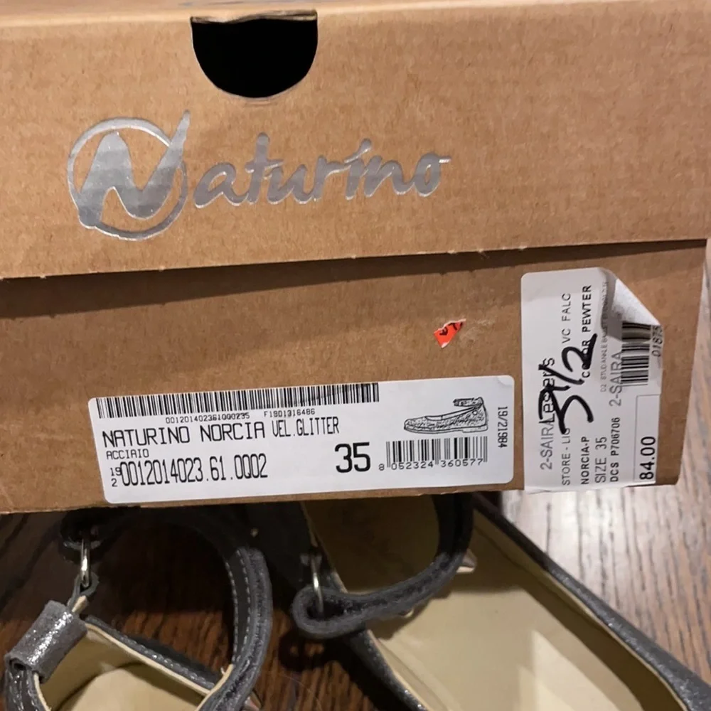 Naturino Norcia girls silver ballet flat shoe 35